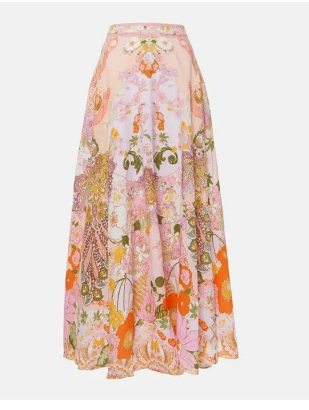 Camilla Pink Clever Clogs Floral Print Linen Maxi Circle Skirt Size 10